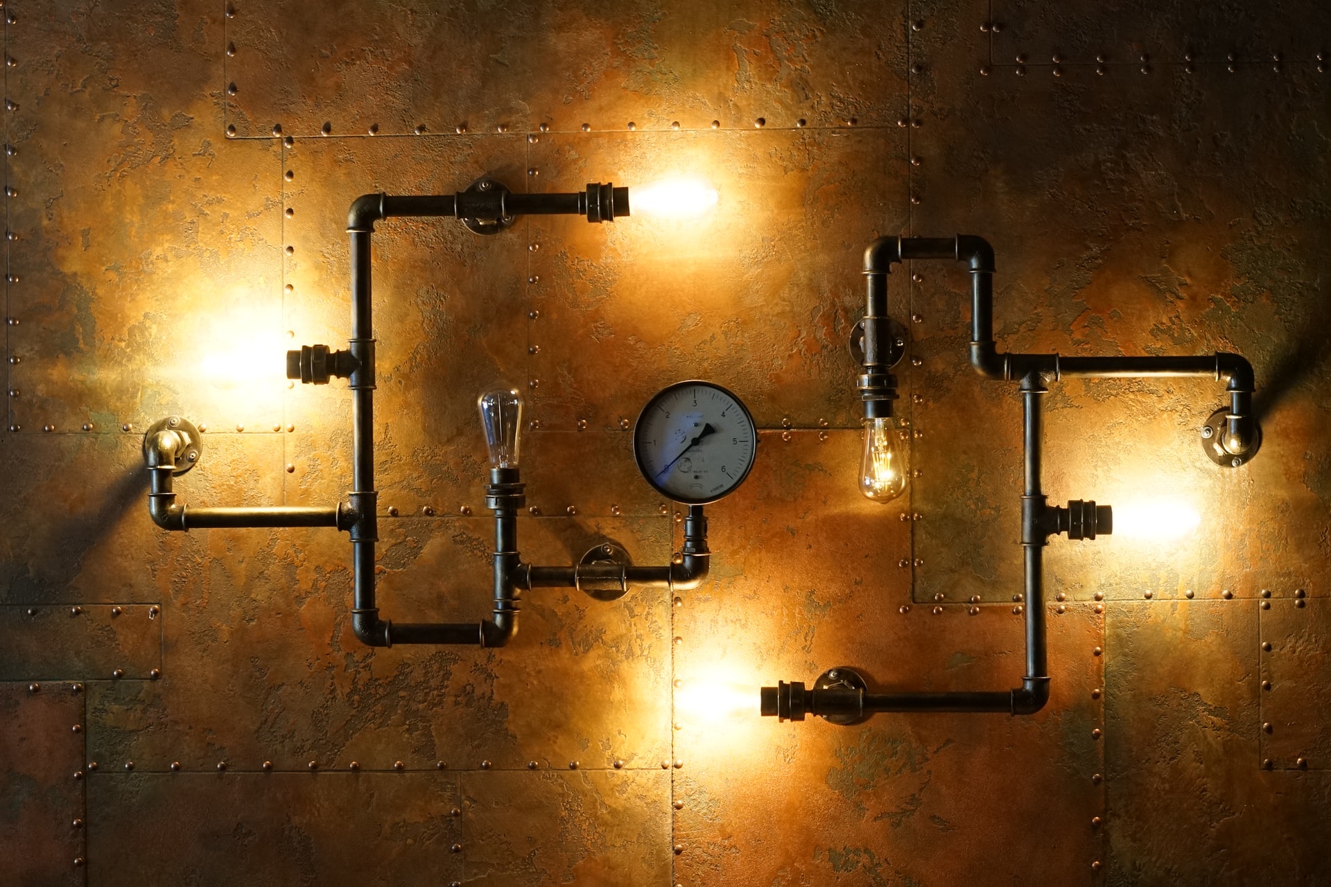 Steampunk pipes and Edison bulbs